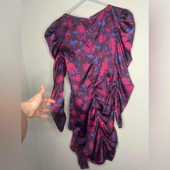 For Love And Lemons Purple Endless Floral Puff Sleeve Bodycon Dress - Picture 10 of 11